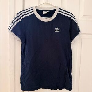 adidas Navy Blue Tee with White Three-Stripes